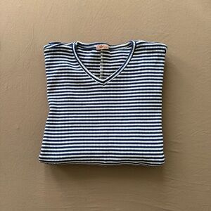Blue and White Udel Striped V-Neck Shirt